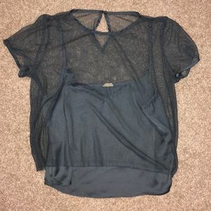 Double layer mesh semi-crop top